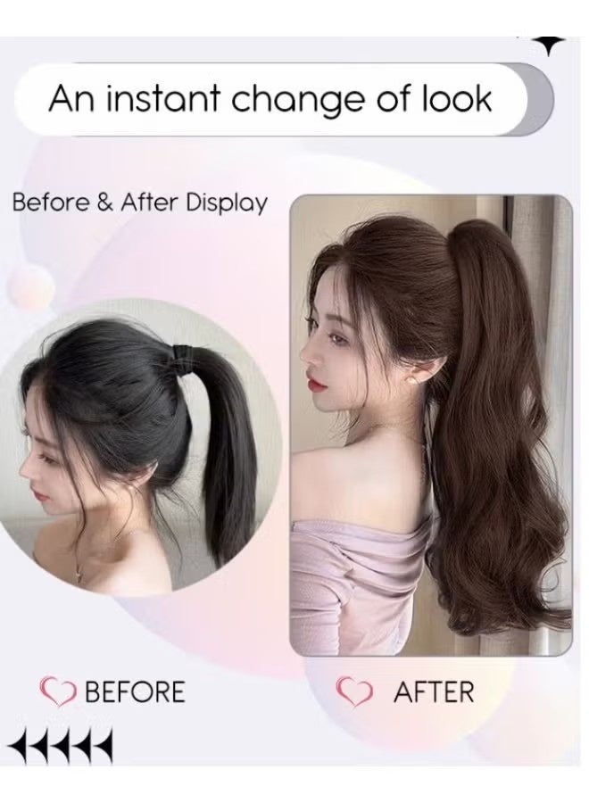 Long Wavy Ponytail Extensions Mini Claw Clip Natural Ponytail Wig Hair Extension Synthetic Hairpiece for Women Girls Party Hairstyle Soft Daily Use 50CM - black - Image 5